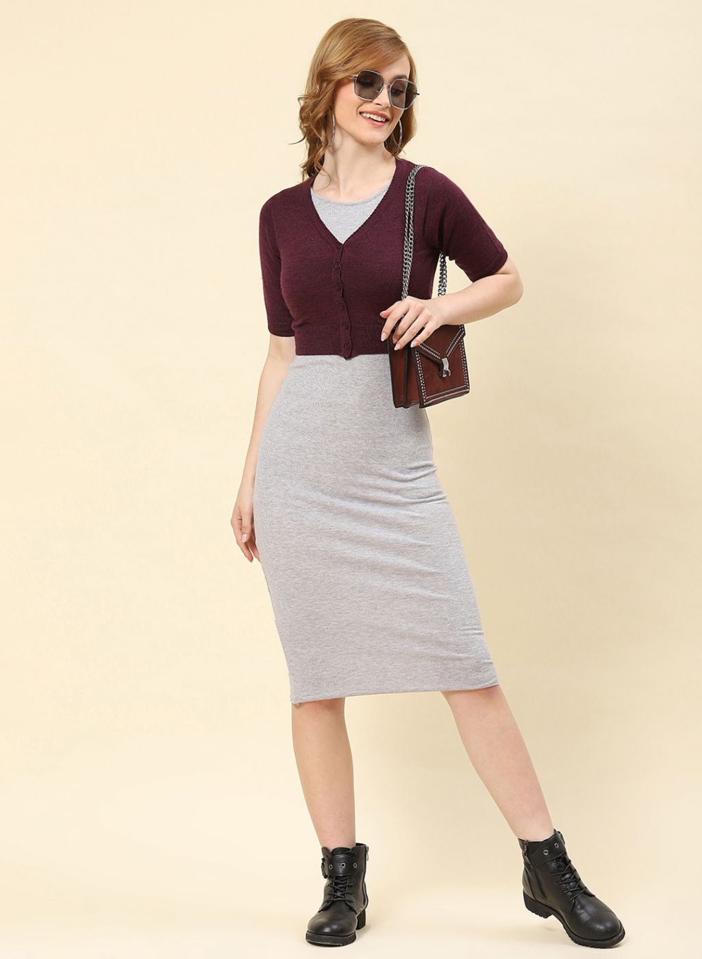 Women Purple Solid Pure wool Blouse