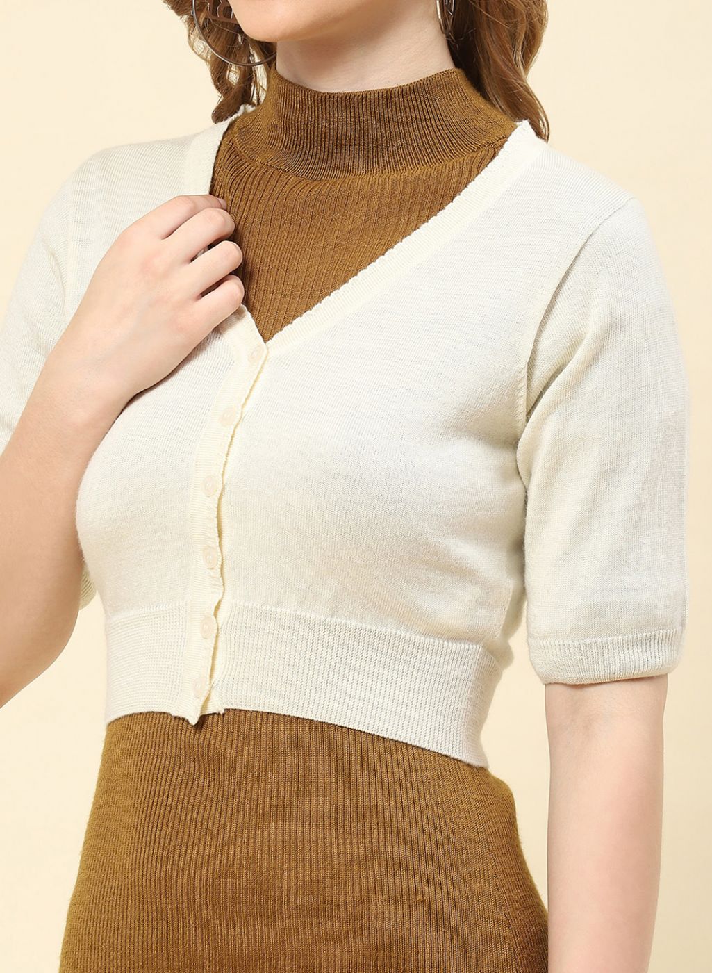 Women Off White Solid Pure wool Blouse