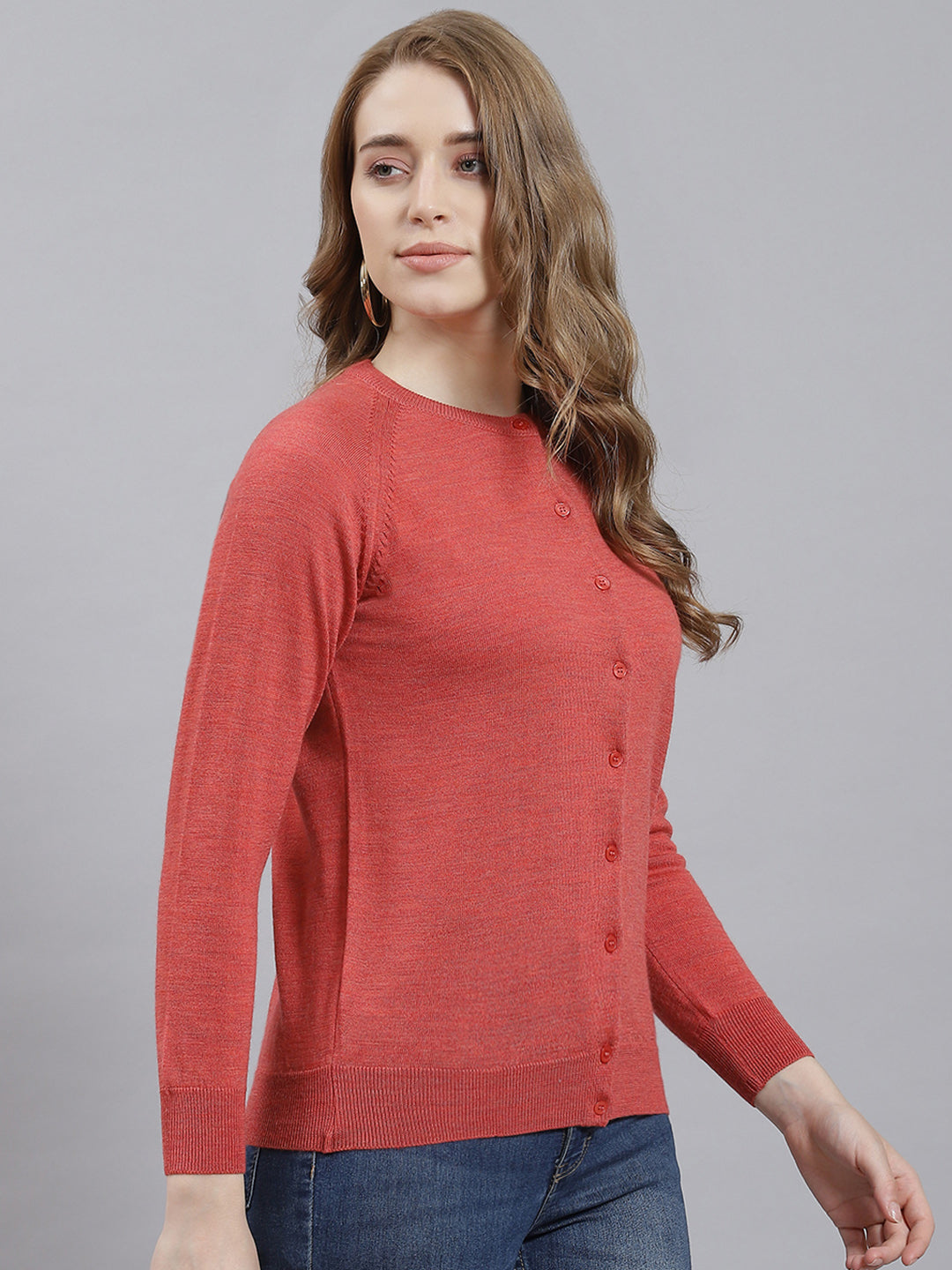 Women Peach Solid Cardigan