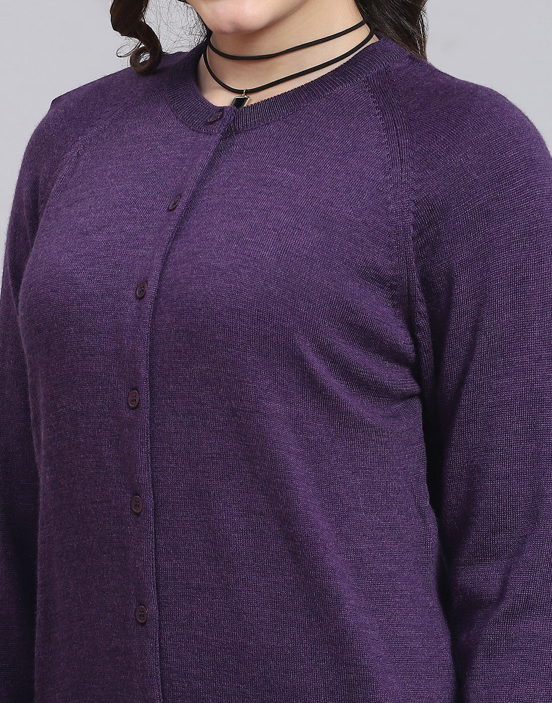 Women Purple Solid Round Neck Full Sleeve Sweater