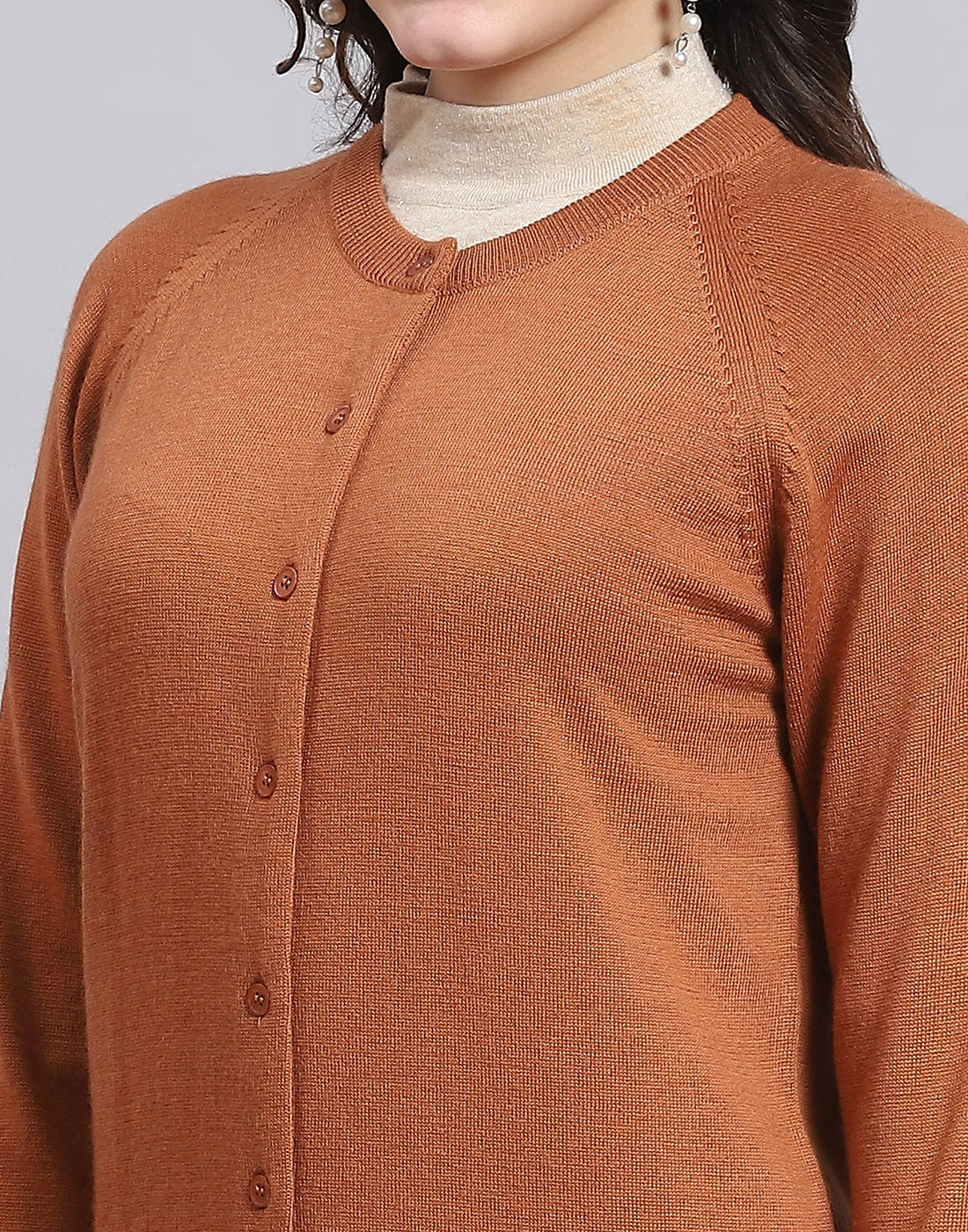 Women Brown Solid Round Neck Full Sleeve Sweater