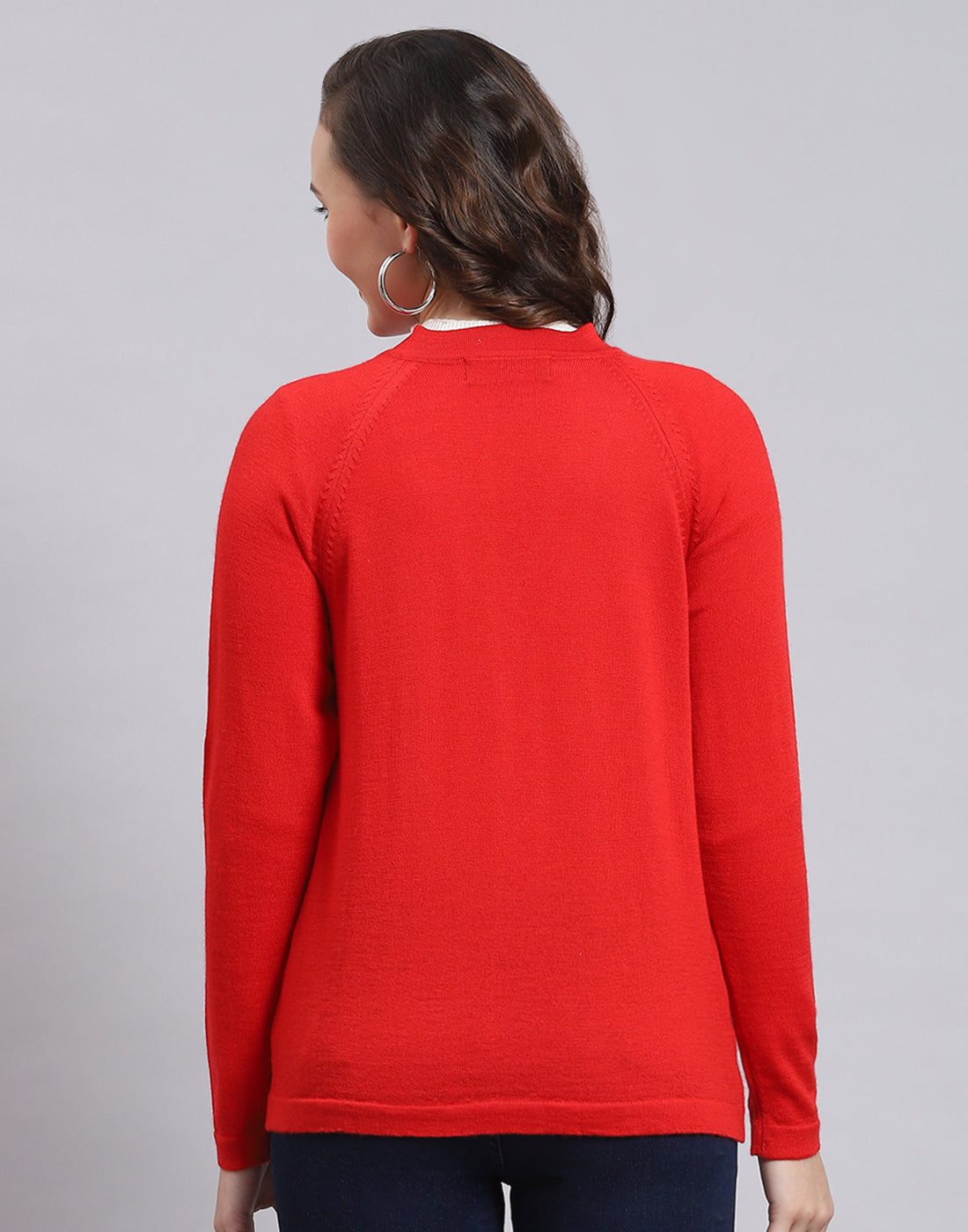 Women Red Solid V Neck Full Sleeve Sweater