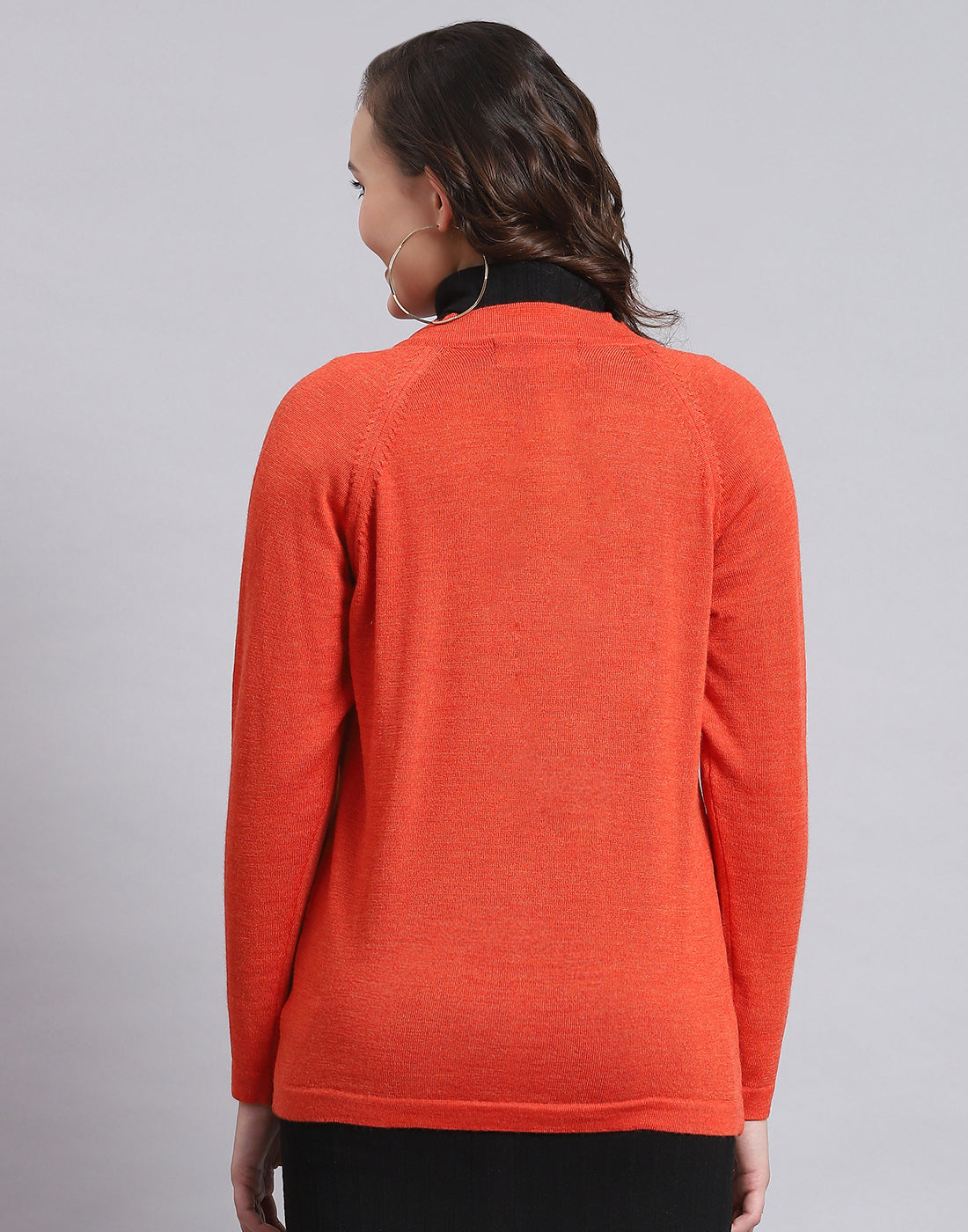 Women Orange Solid V Neck Full Sleeve Sweater