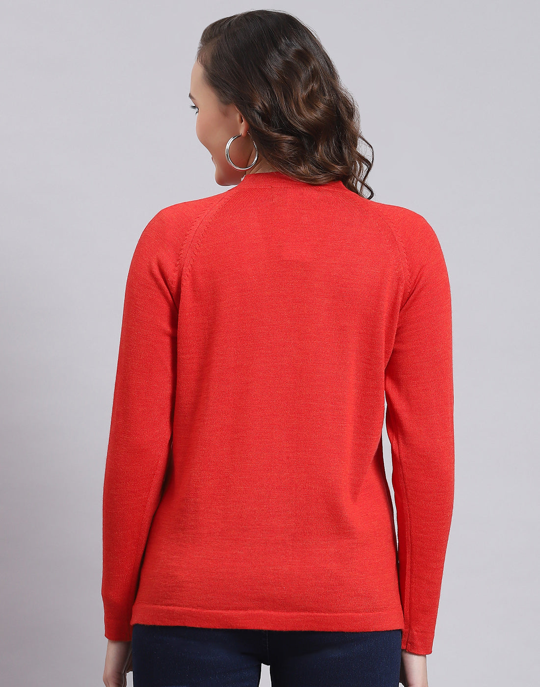 Women Red Solid V Neck Full Sleeve Sweater