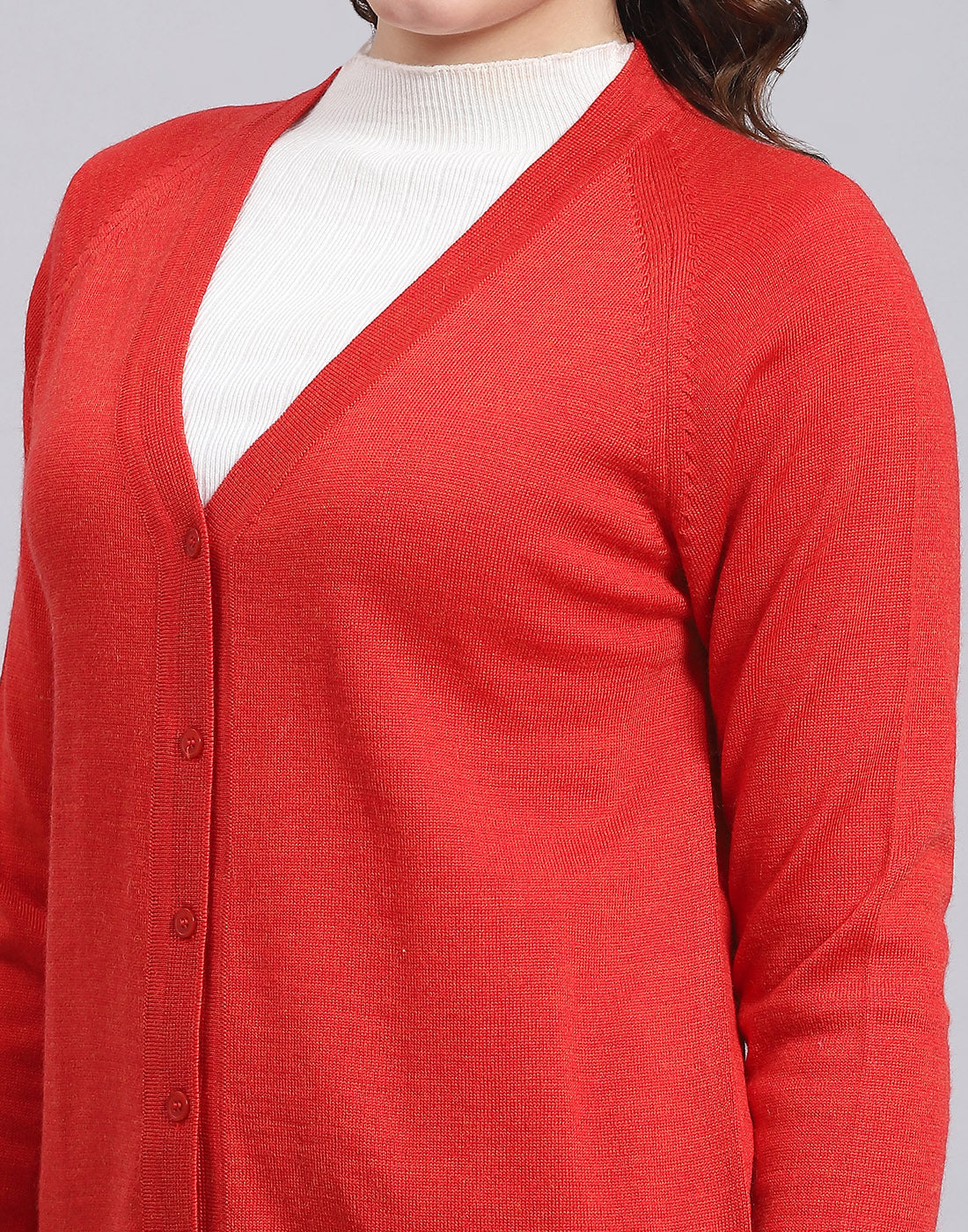 Women Red Solid V Neck Full Sleeve Sweater
