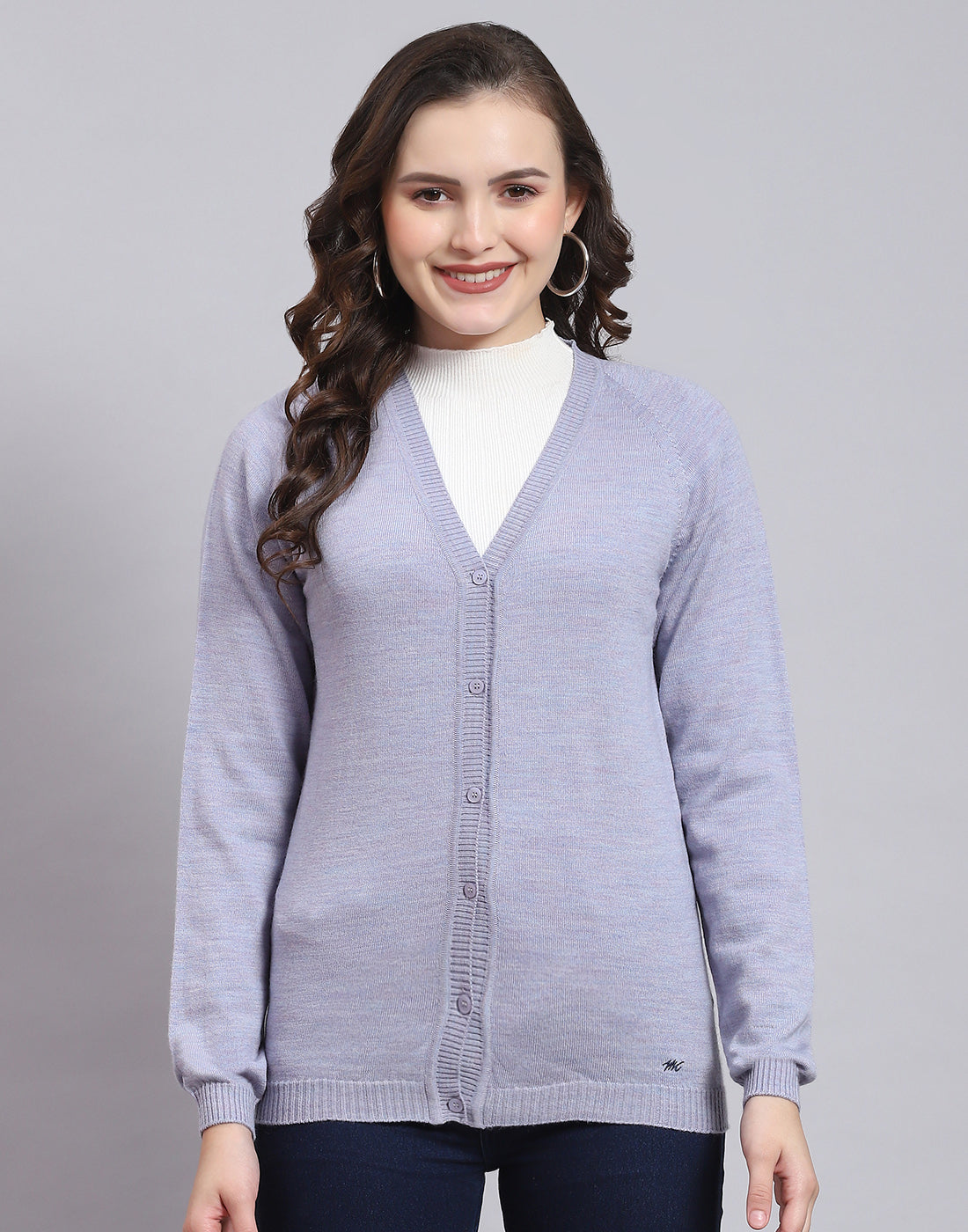 Women Purple Solid V Neck Full Sleeve Sweater