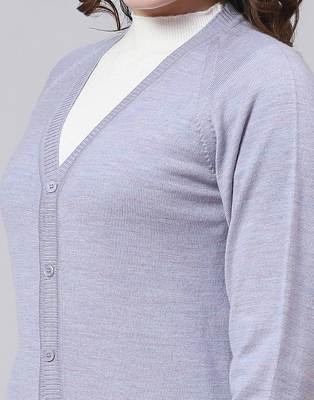 Women Purple Solid V Neck Full Sleeve Sweater