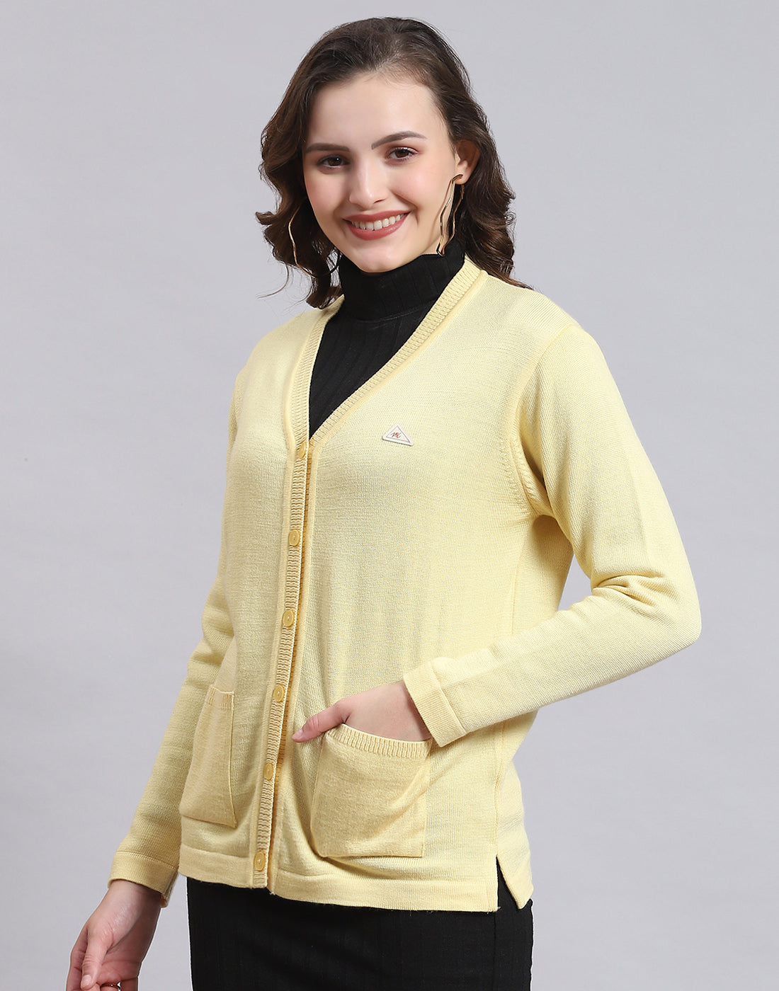Women Yellow Solid V Neck Full Sleeve Sweater