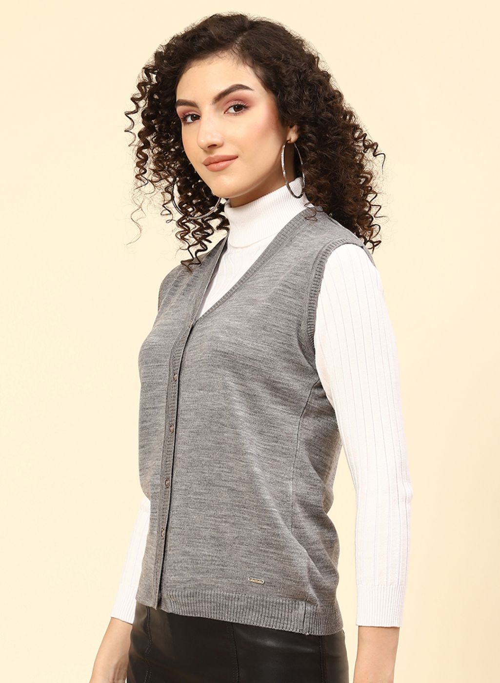 Women Grey Solid Wool blend Cardigan