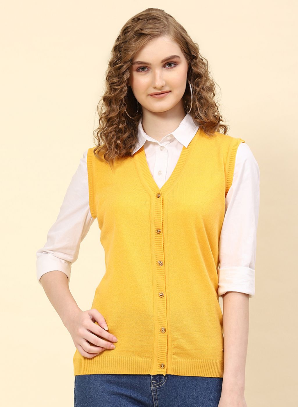 Women Yellow Solid Wool blend Cardigan
