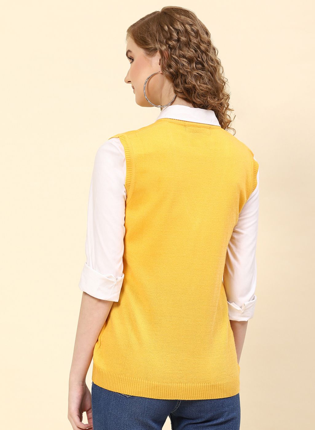 Women Yellow Solid Wool blend Cardigan