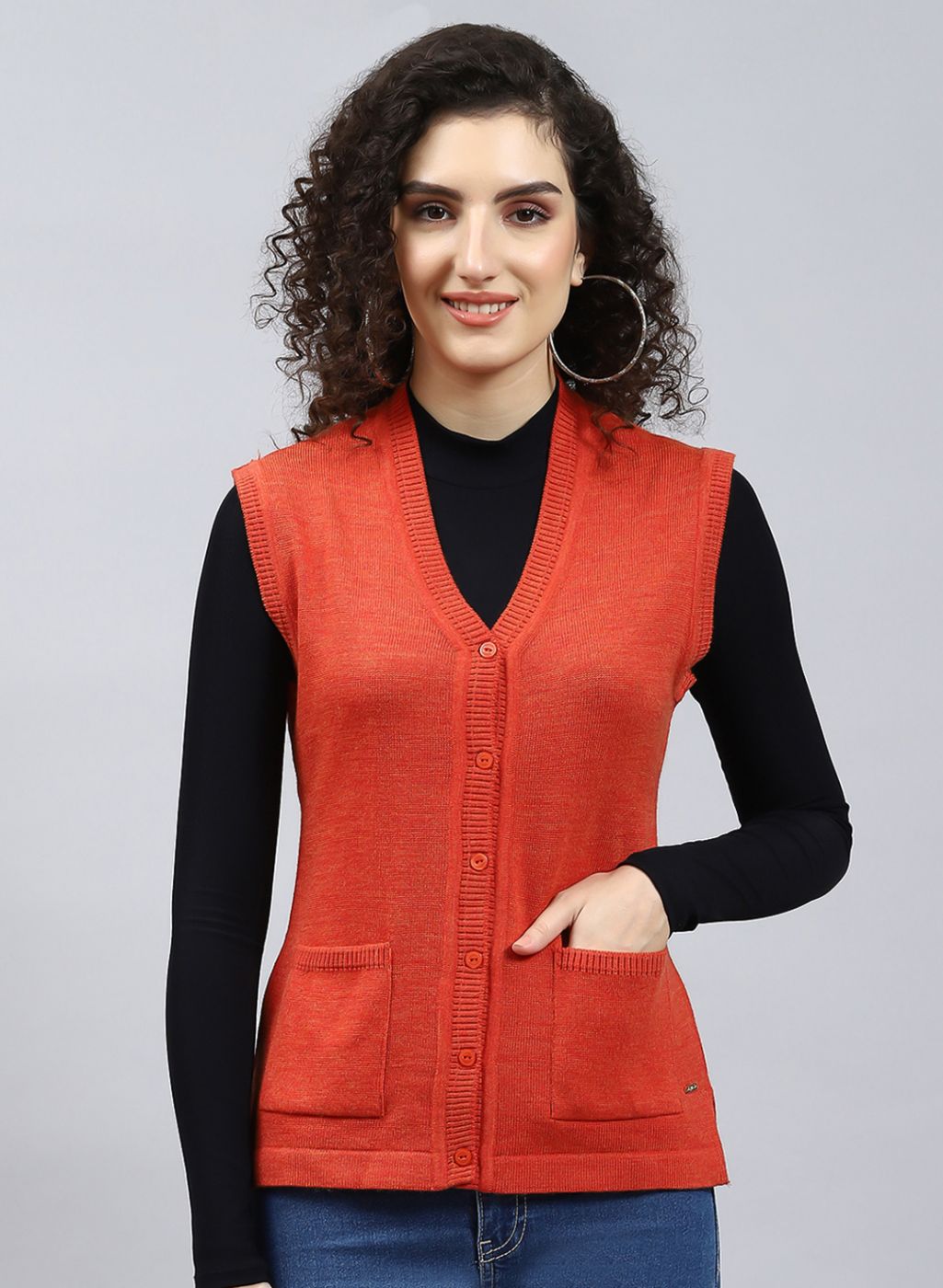 Women Orange Solid Wool blend Cardigan