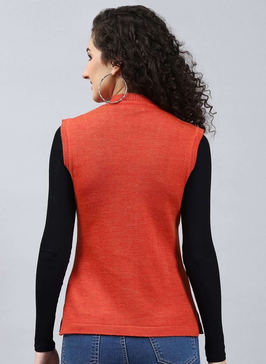 Women Orange Solid Wool blend Cardigan