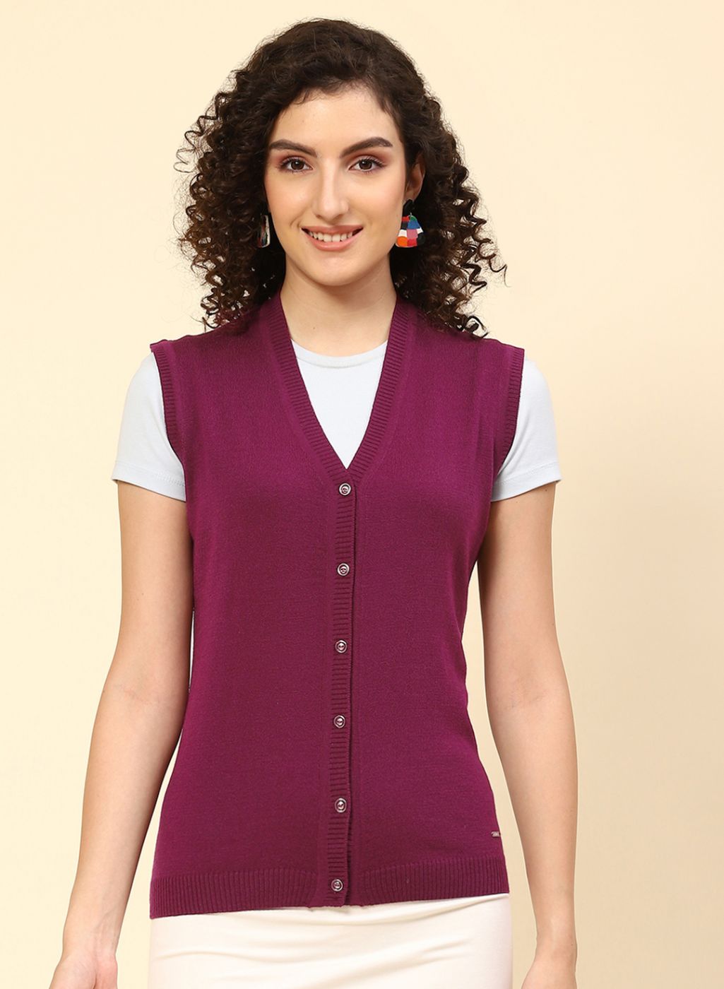 Women Purple Solid Wool blend Cardigan