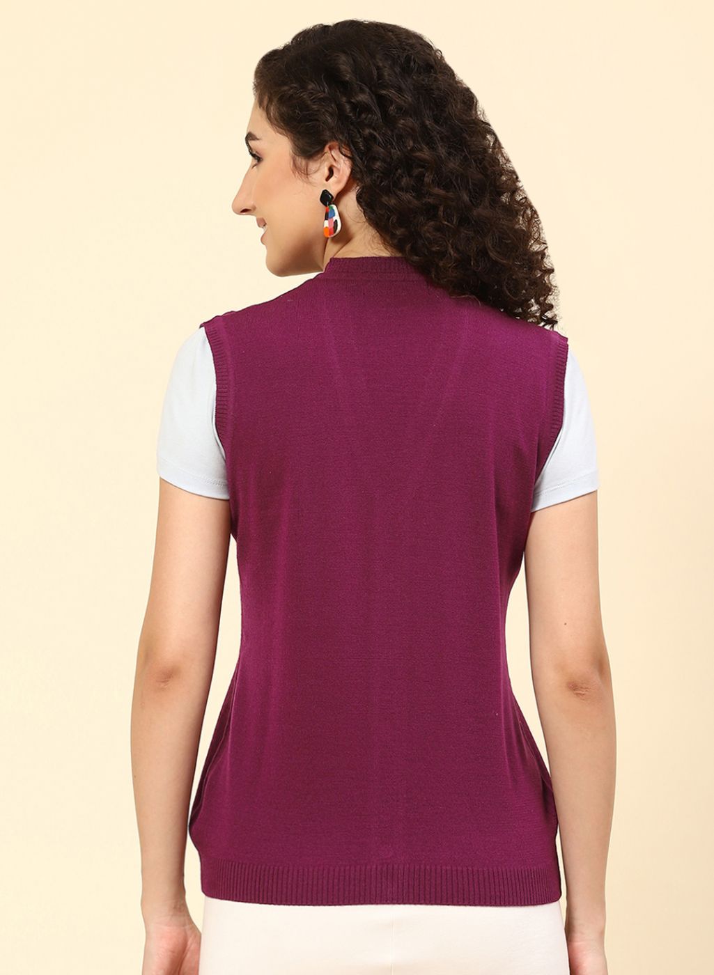 Women Purple Solid Wool blend Cardigan