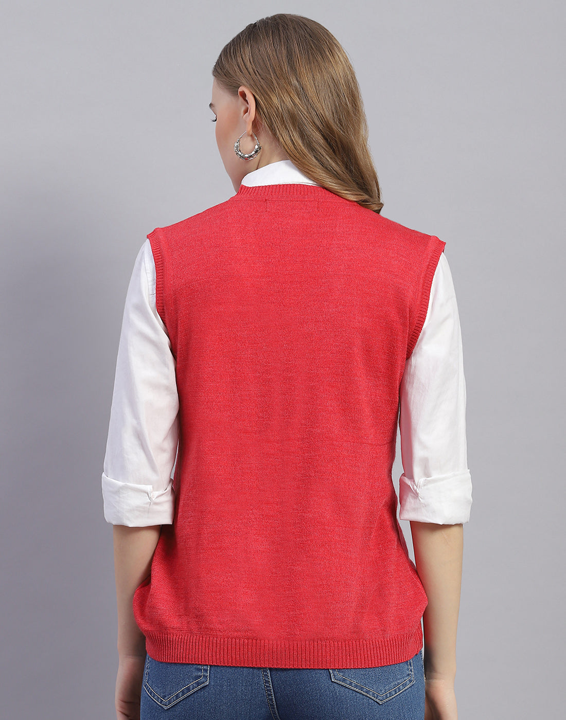 Women Pink Solid V Neck Sleeveless Cardigan