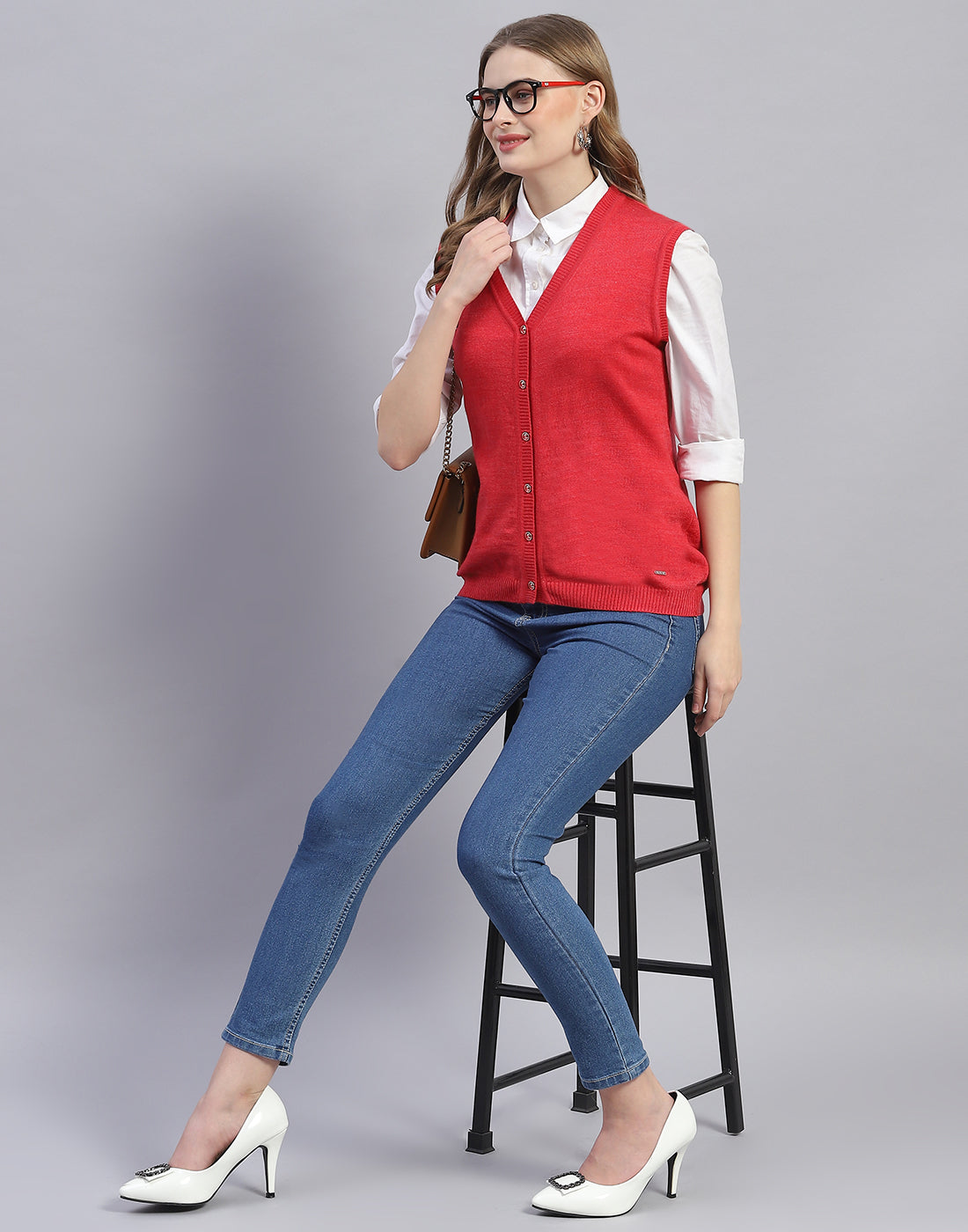 Women Pink Solid V Neck Sleeveless Cardigan