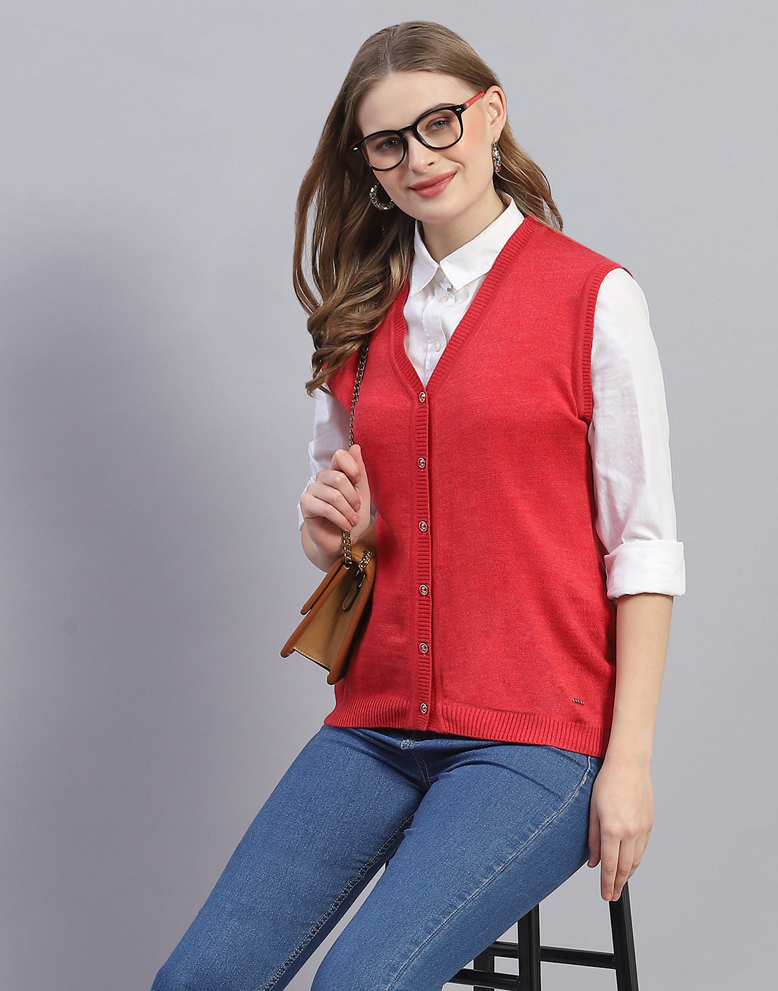 Women Pink Solid V Neck Sleeveless Cardigan