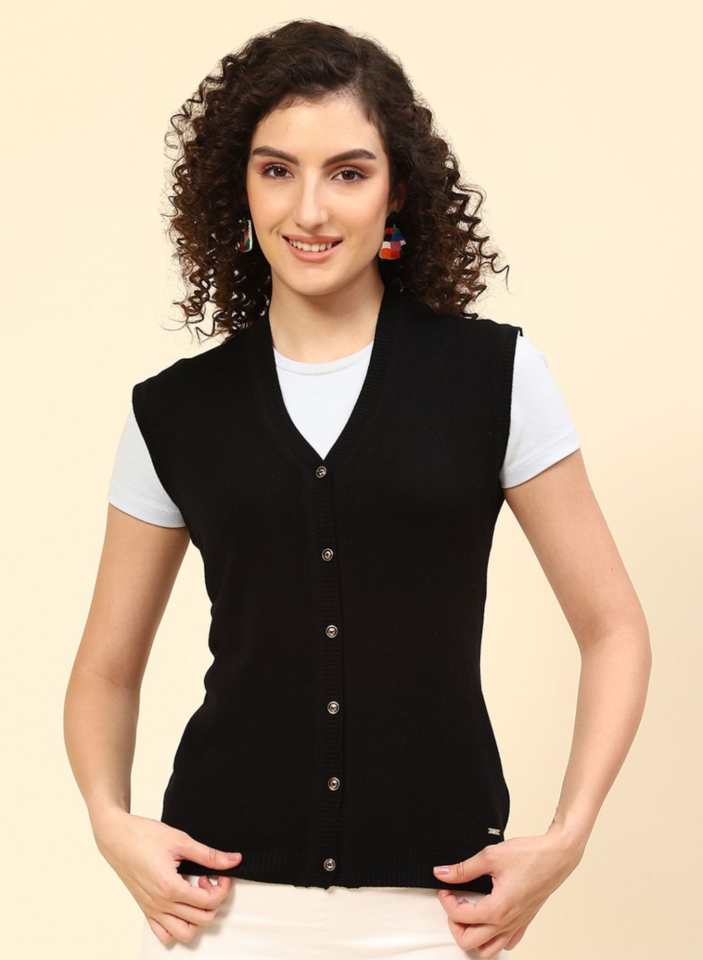 Women Black Solid Wool blend Cardigan