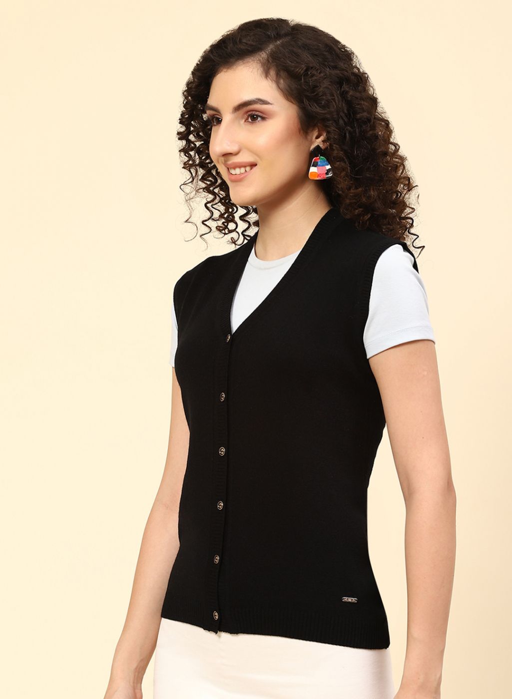 Women Black Solid Wool blend Cardigan