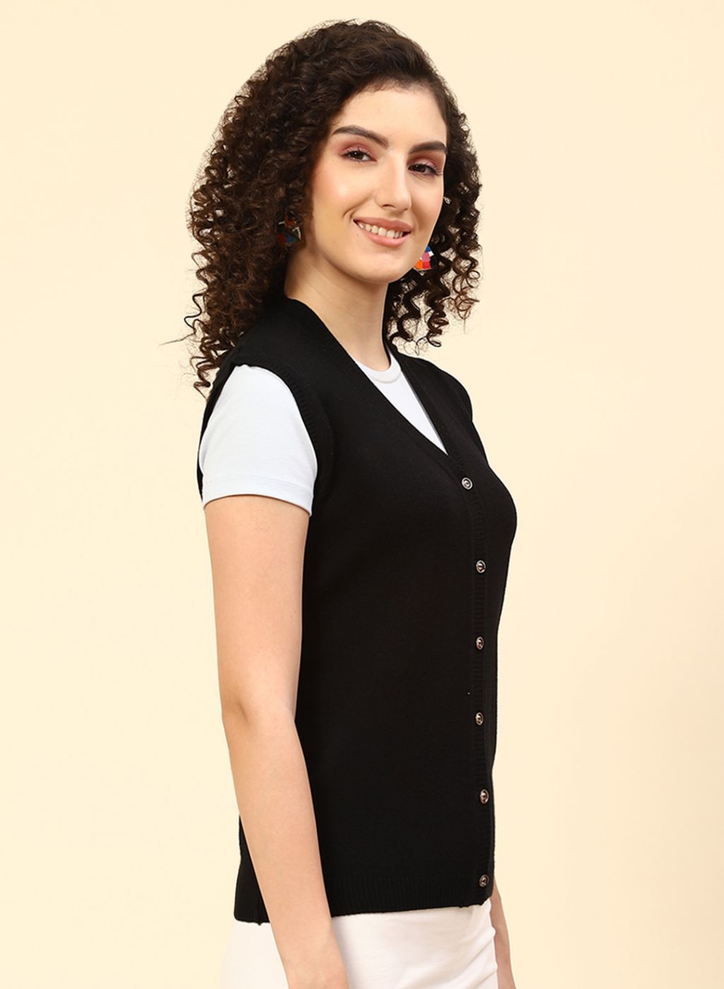 Women Black Solid Wool blend Cardigan