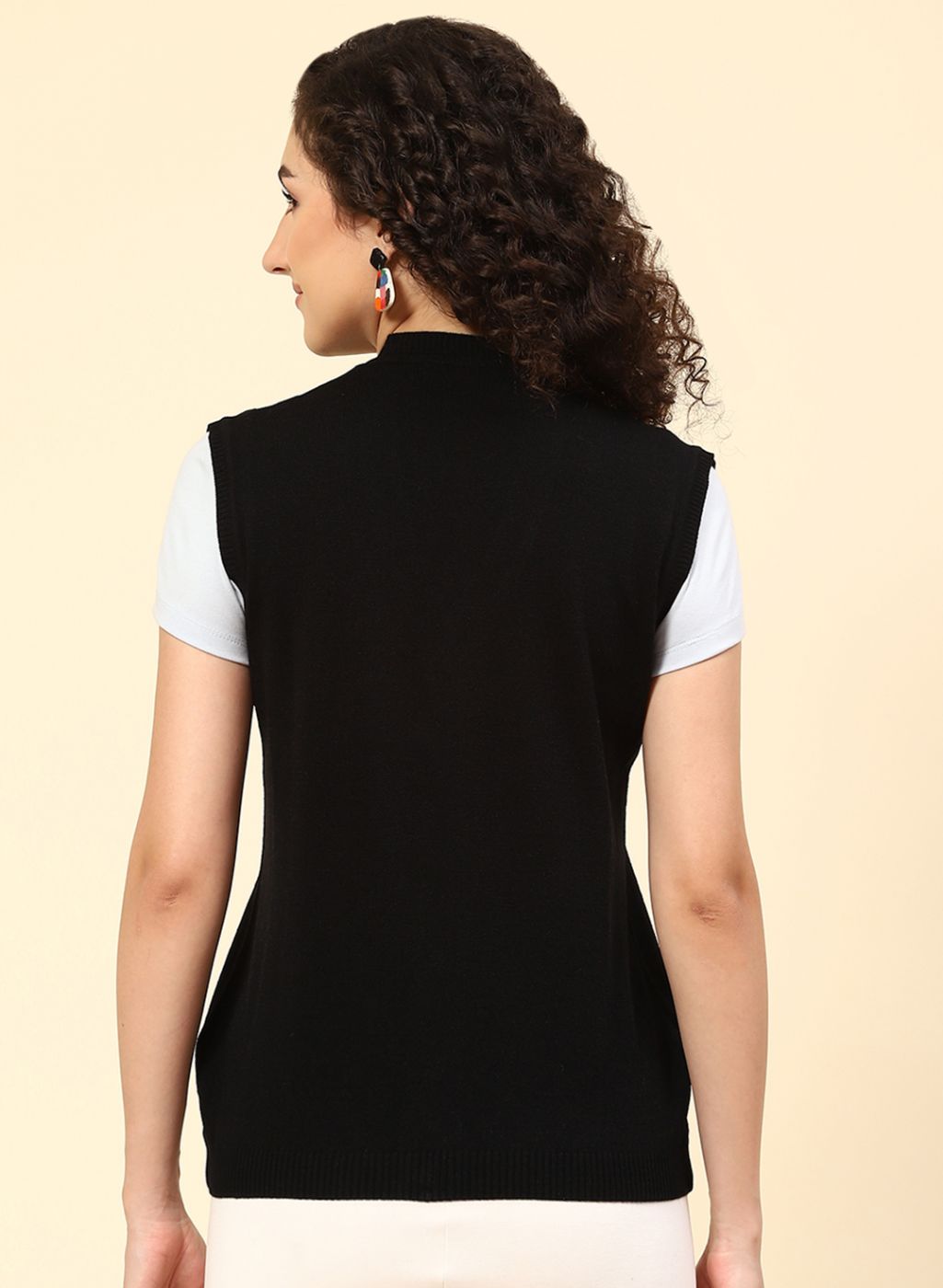 Women Black Solid Wool blend Cardigan