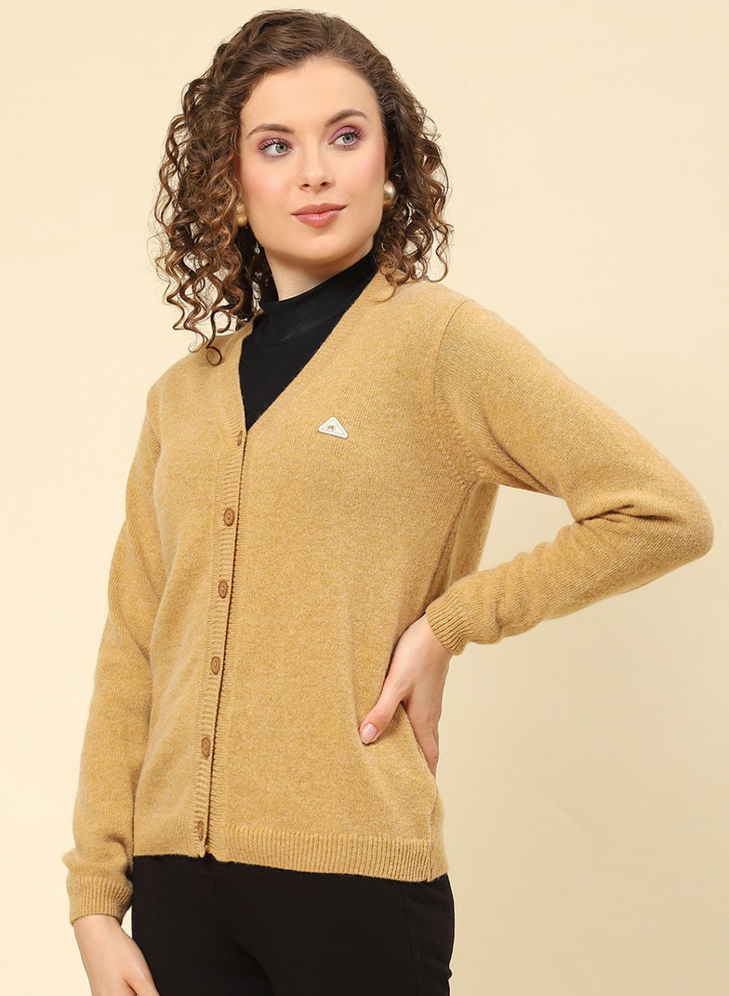 Women Brown Solid Lamb wool Cardigan