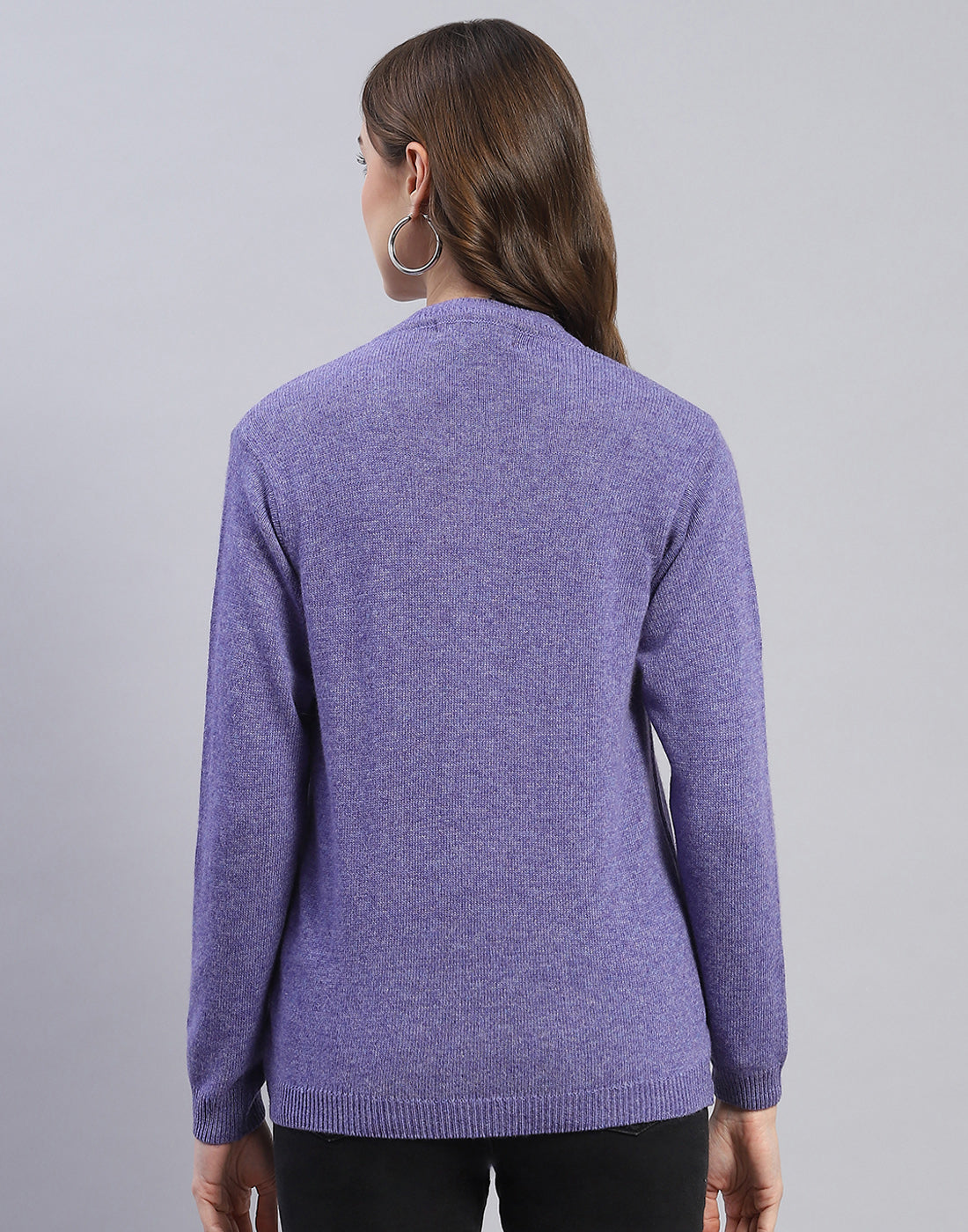 Women Purple Solid V Neck Full Sleeve Cardigan