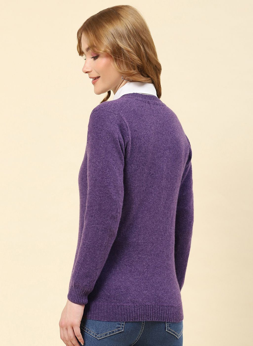 Women Purple Solid Lamb wool Cardigan