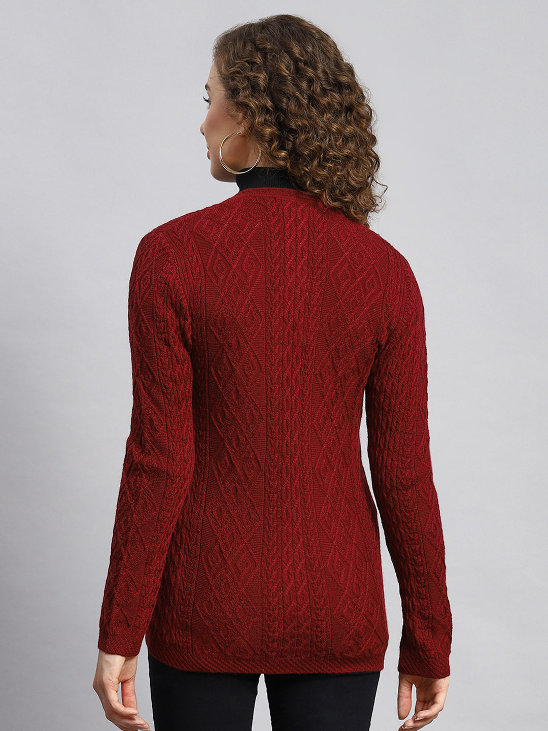 Women Maroon Self Cardigan