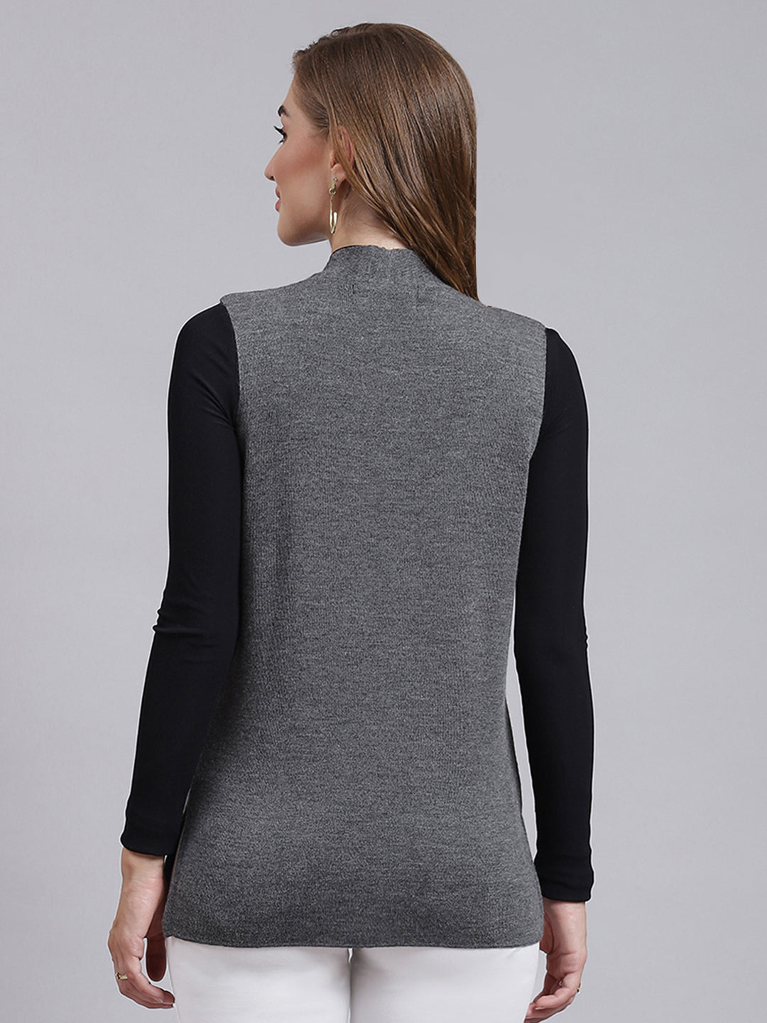 Women Grey Solid Pure wool Cardigan