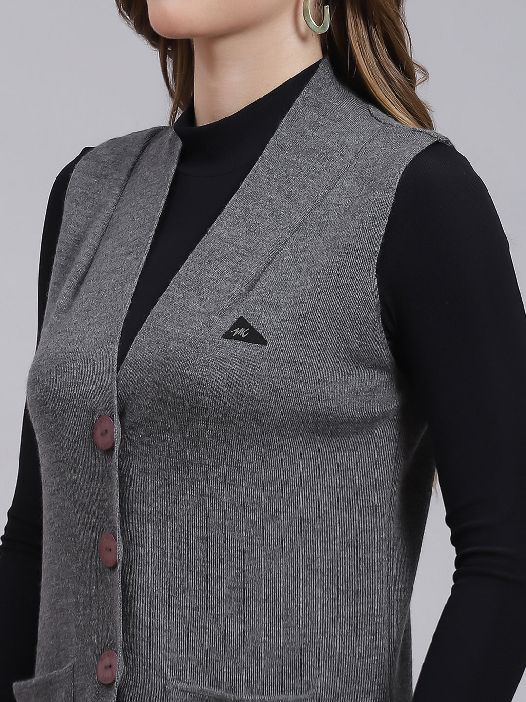 Women Grey Solid Pure wool Cardigan