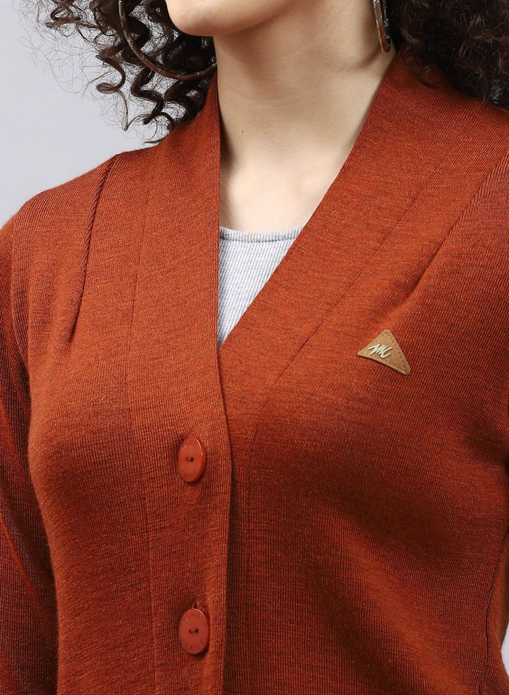 Women Orange Solid Pure wool Cardigan