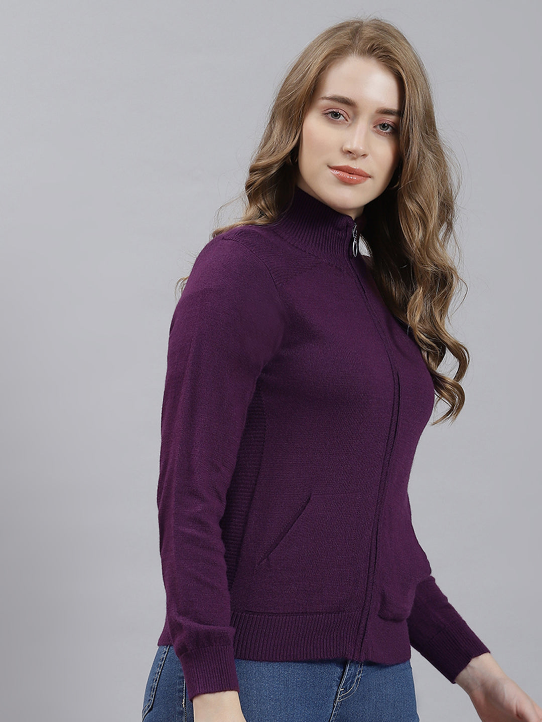 Women Purple Solid Cardigan