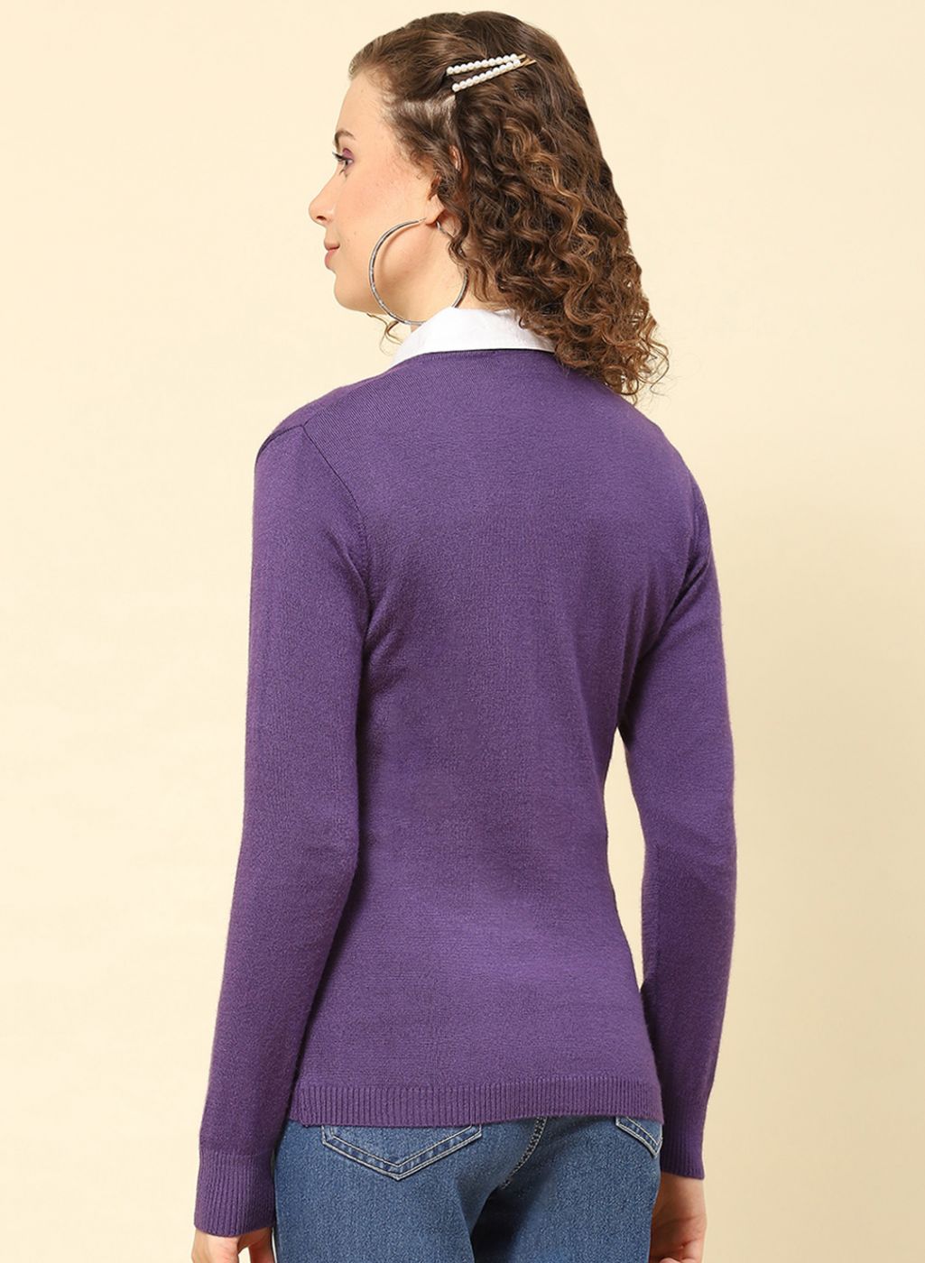 Women Purple Solid Modal Nylone Cardigan