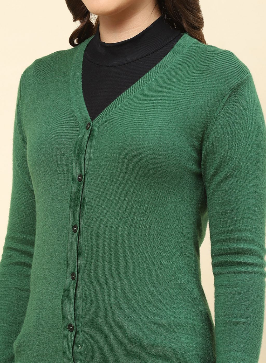 Women Green Solid Modal Nylone Cardigan