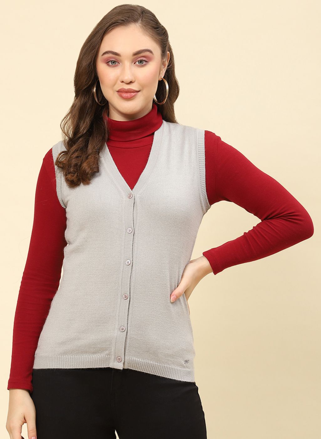 Women Grey Solid Modal Nylone Cardigan