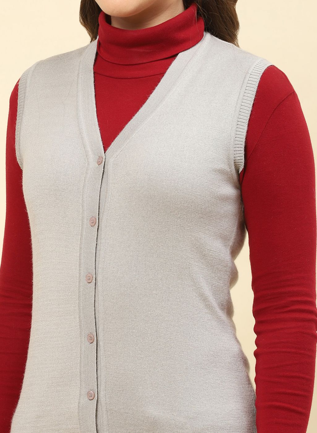 Women Grey Solid Modal Nylone Cardigan