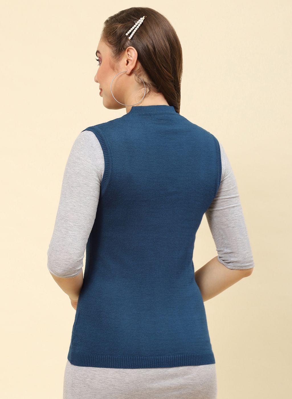 Women Teal Blue Solid Modal Nylone Cardigan