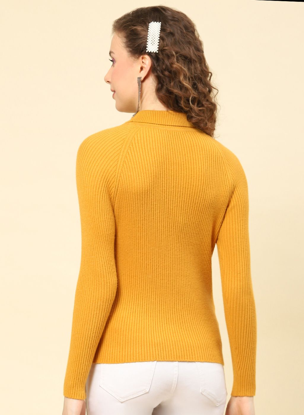 Women Mustard Solid Blend wool Sceavy