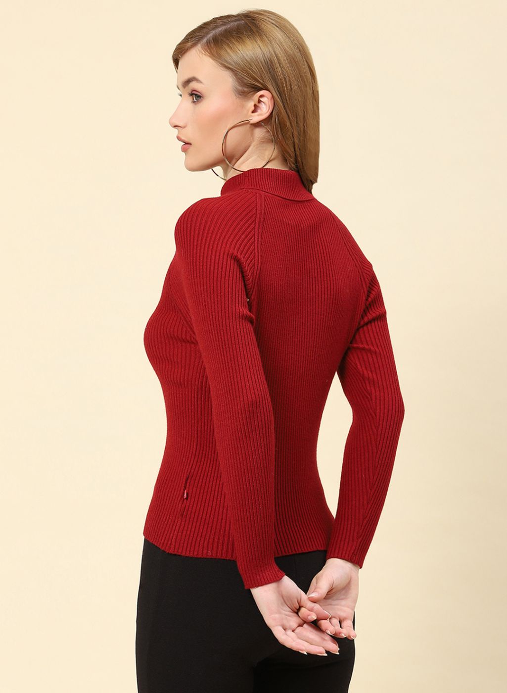 Women Maroon Solid Blend wool Sceavy