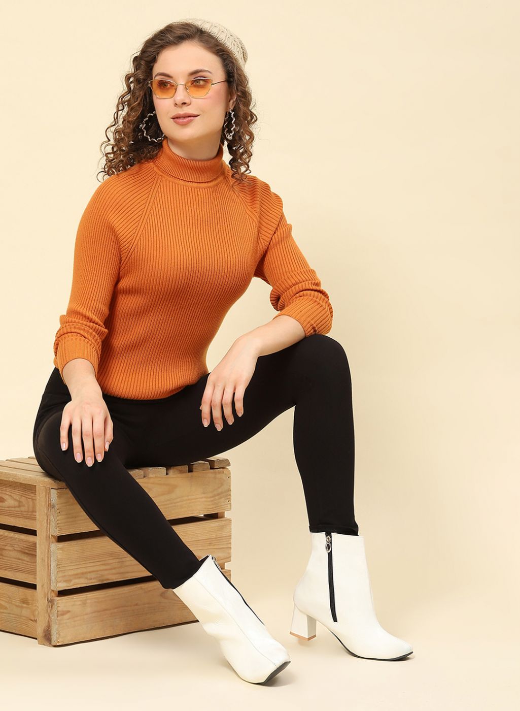 Women Mustard Solid Blend wool Sceavy