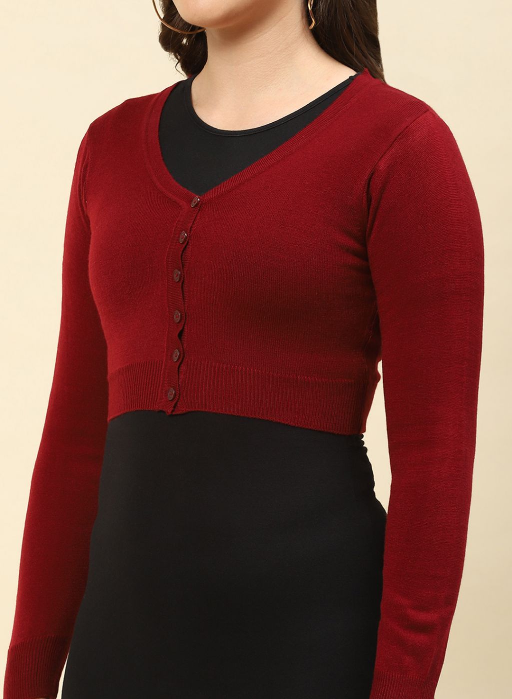 Women Maroon Solid Blend wool Blouse