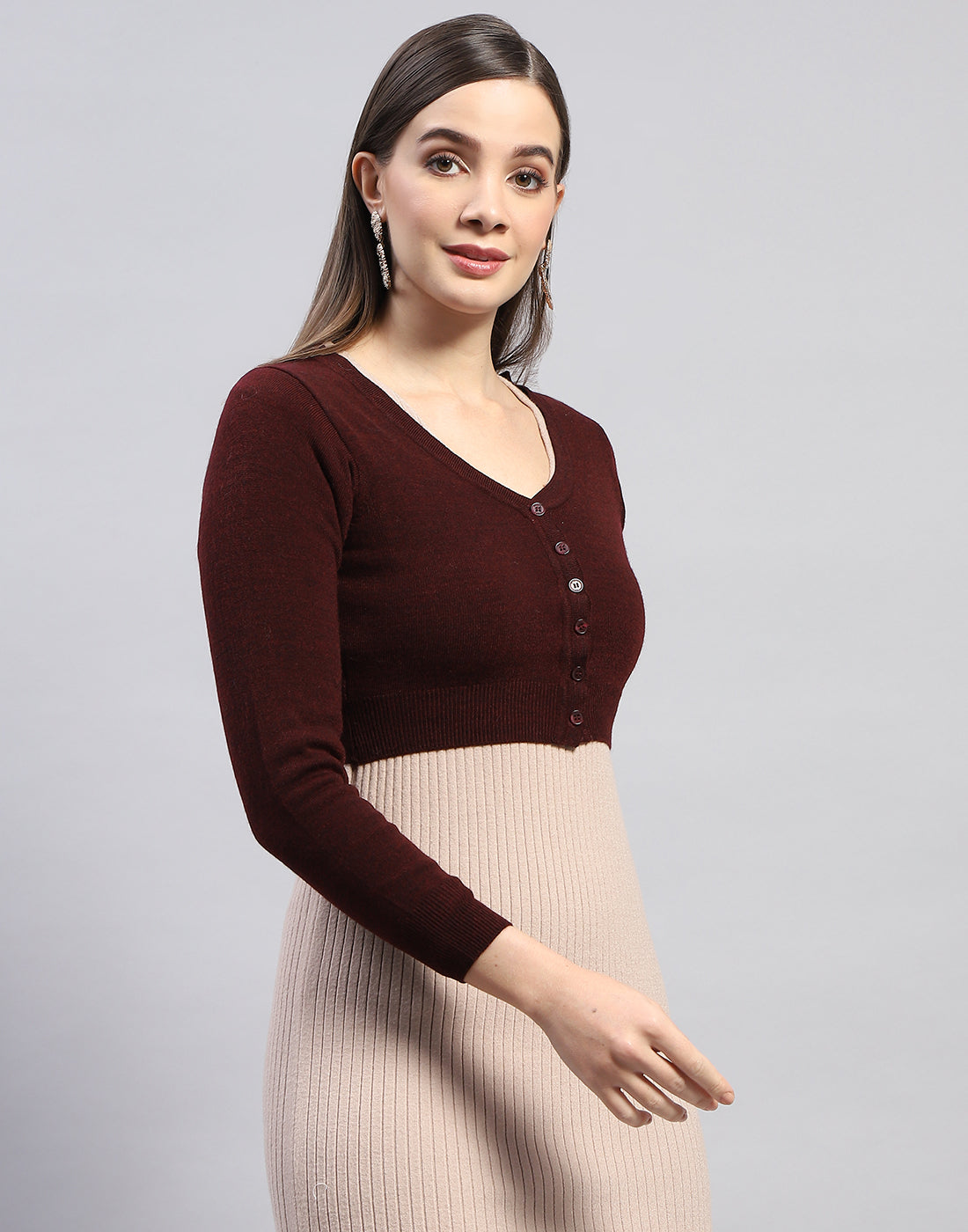 Women Rust Solid V Neck Full Sleeve Blouse