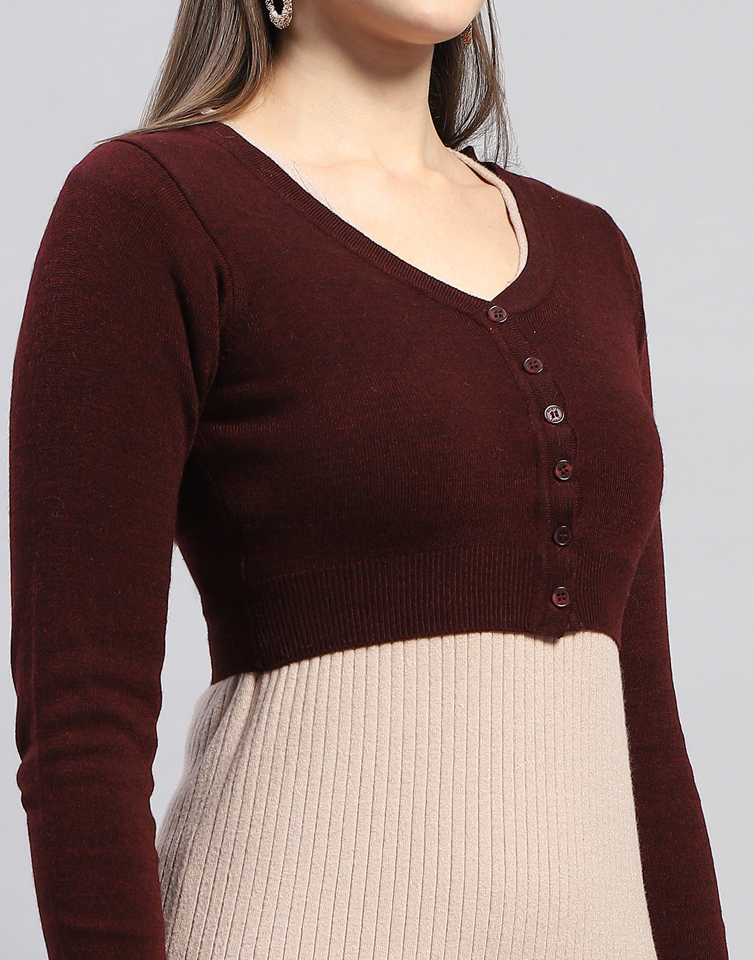 Women Rust Solid V Neck Full Sleeve Blouse