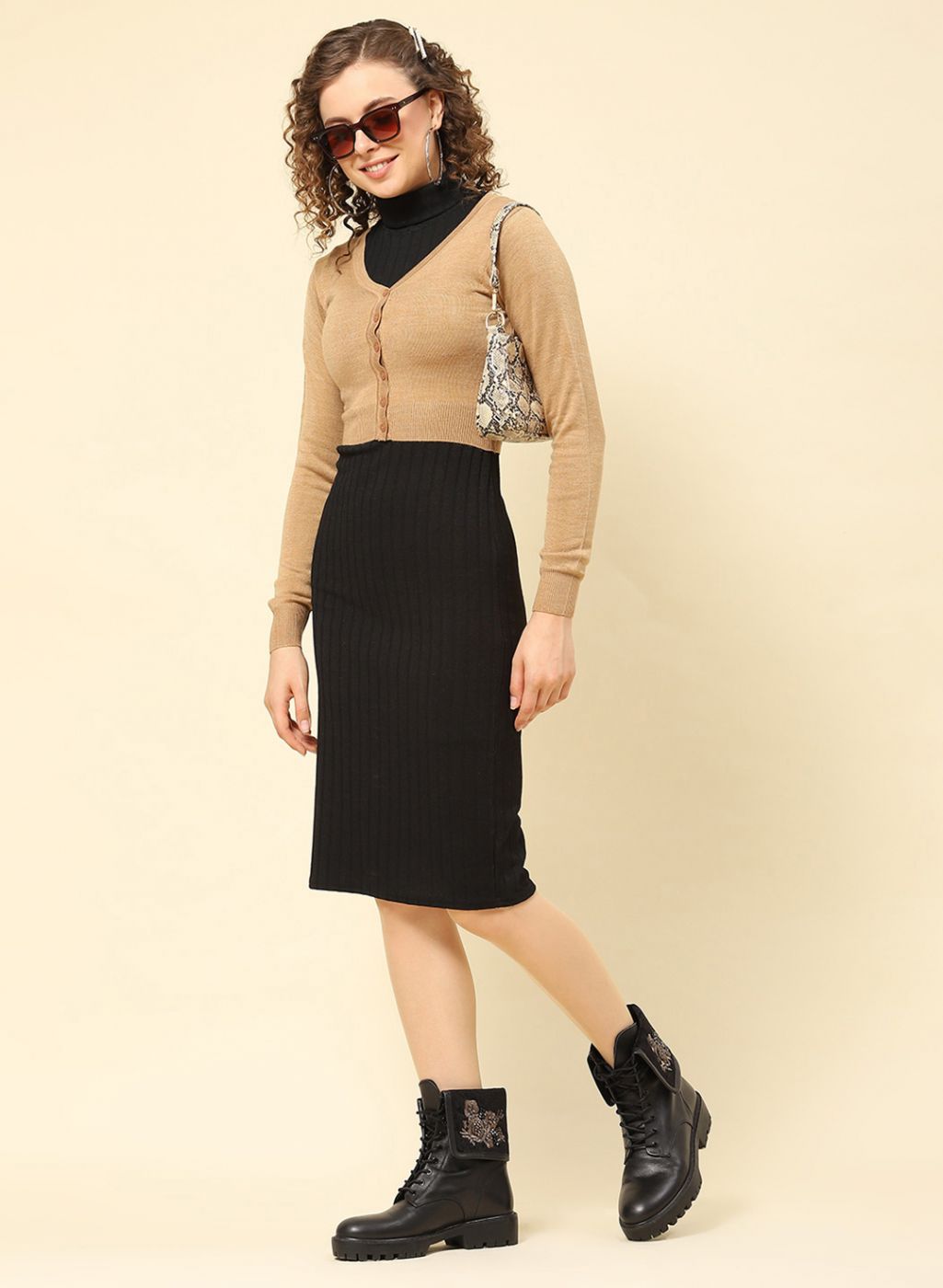 Women Camel Brown Solid Blend wool Blouse