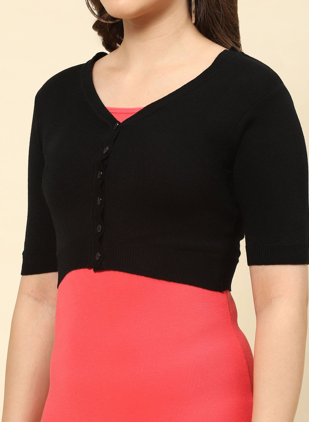 Women Black Solid Blend wool Blouse