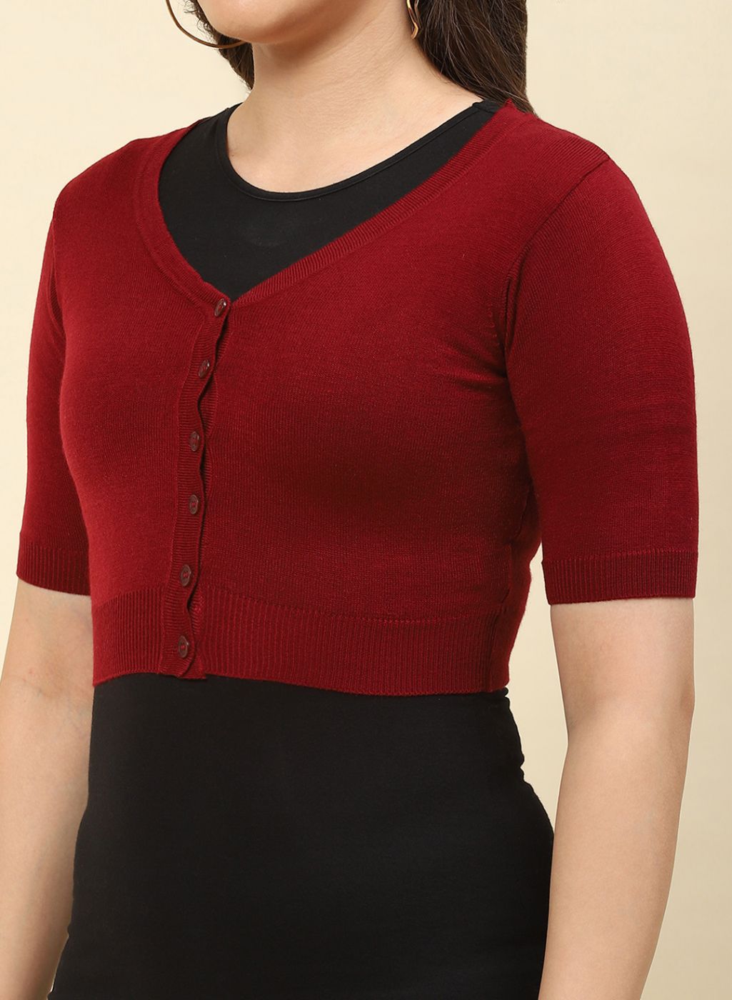 Women Maroon Solid Blend wool Blouse