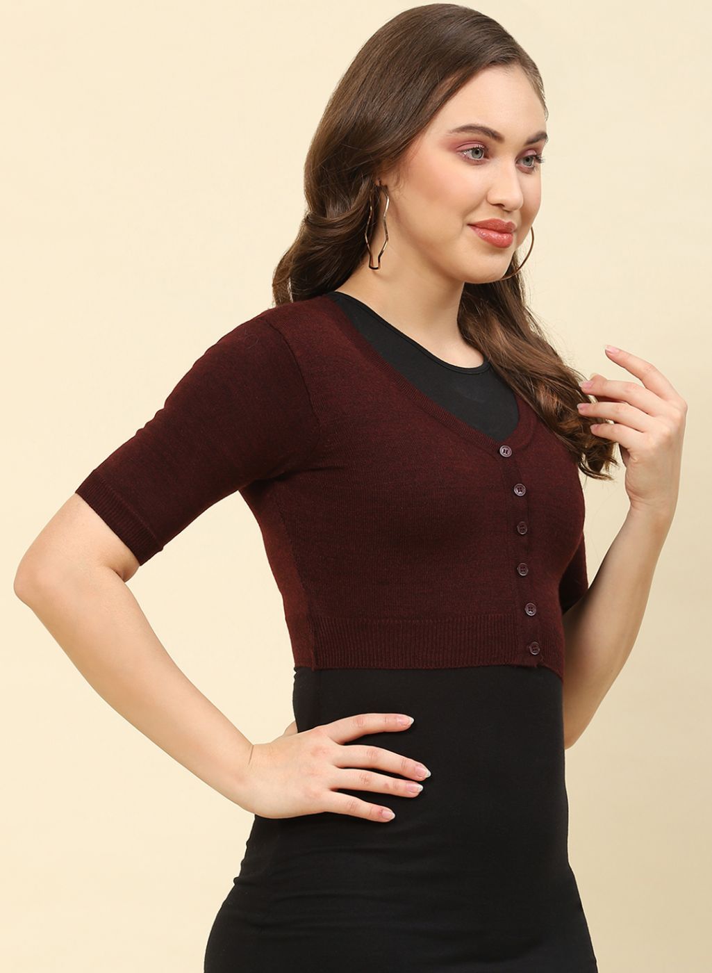 Women Maroon Solid Blend wool Blouse