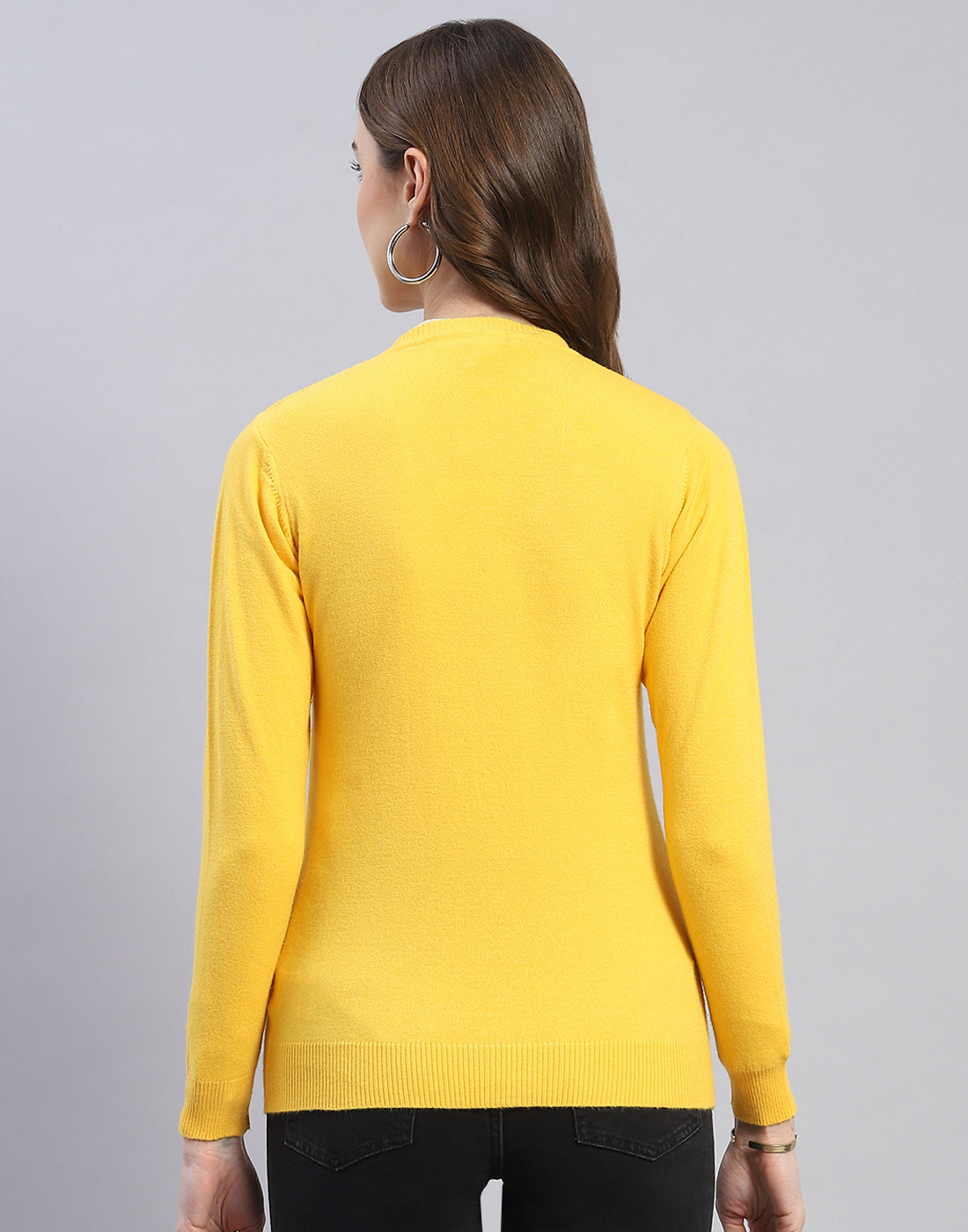 Women Yellow Solid V Neck Full Sleeve Cardigan